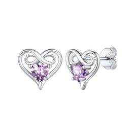 SILVERCUTE Sterling Silver CZ Earrings Infinity Heart Shape June Birthstone Alexandrite Stud Earrings for Women Lady