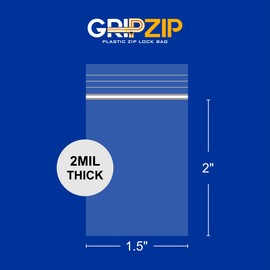 GRIPZIP 500 Pcs 1.5" x 2" Clear Plastic Reclosable Zip Poly Bags | 2 Mil Thick Durable and Versatile Bags for Travel, Storage, Organization, Shipping | Heavy Duty Baggies with Resealable Zip