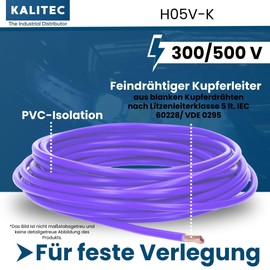 Kalitec 10 Metres H05V-K 1 mm² Purple Wiring Cable I Flexible PVC Single Core I Stranded 1 mm2 I Wiring Fine-Strand I Single Cable I Single Wire I Switch Wire