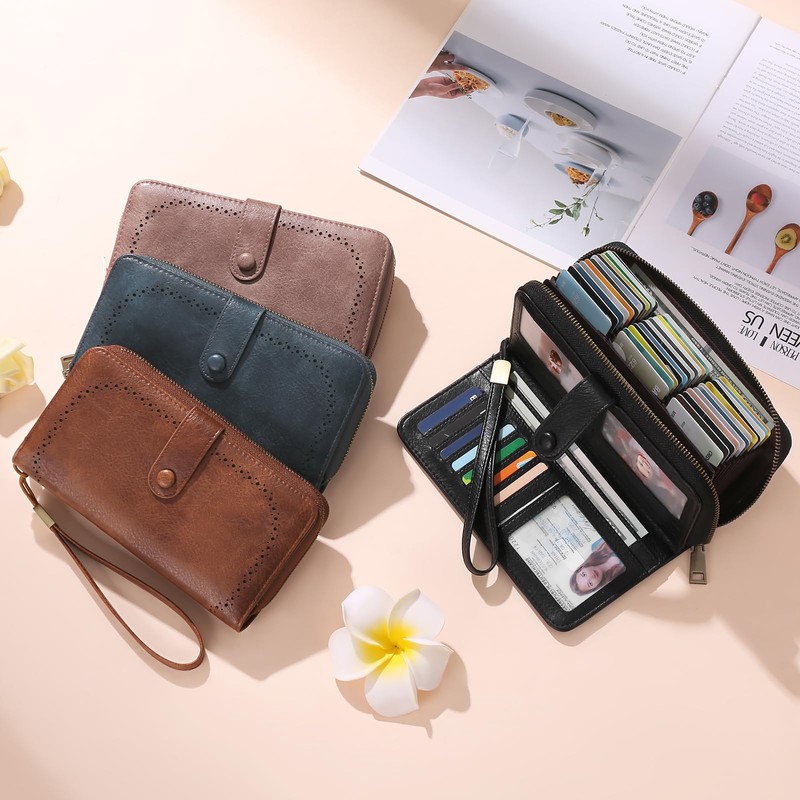 GAEKEAO Leather Credit Card Holder Wallet for Women RFID Blocking
