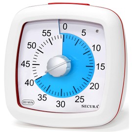 Secura 60-Minute Visual Timer, Silent Study Timer for Kids and Adults, Time Clocks, Time Management Countdown Timer for Teaching (Blue & White)