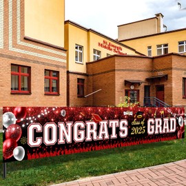 Large Congrats Grad Class of 2025 Banner Red Graduation Decorations 2025 Graduation Party Supplies Graduation 2025 Yard Sign