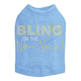 Bling on The New Year- Bling Rhinestone New Year Dog Shirt, M Blue