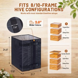 Honey Lake 2 Pcs Winter Beehive Wrap for 8 & 10 Frame Hives, Adjustable 600D Oxford Insulated Bee Hive Cover, Hive Wrap for Beekeeping, Fits 2 Deep Boxes & 1 Medium Box