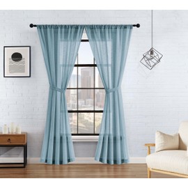 Lucky Brand - Onyx Textured Sheer Curtain | Window Panel Curtains | Lightweight Drapes | Set of 2 Panels with 2 Tiebacks | Sheer | Rod Pocket Header | Measures 52" x 84" | Blue Denim