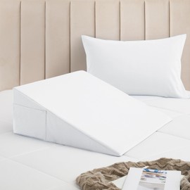 Horbaunal White Bed Wedge Pillow Cover with Zipper Design, Wedge Pillowcase Protector with Side Pocket for Storage, 26" L x25 W x 10" H(Pillow Not Include)