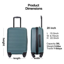 Travelhouse Hardshell Carry On Luggage Airline Approved 20" with Spinner Wheel, Hardside Check-on Luggage Suitcase,Small Travel Suitcase for Bussiness Trip and School