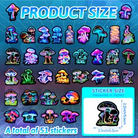 50 Pcs Neon Mushroom Stickers for Kids, Waterproof Vinyl Vegetation Decals for Water Bottle Laptop, Teens Girls Boys Students Adults Decor Pack