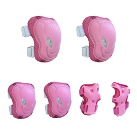 Protective Knee Pads Set 6 Pack Protective Gear Set with Knee Wrist Elbow Safety Pad kit for Kid Children Teenager Skating, Cycling, Skateboard, Rollerblading, Scooter, BMX (Pink)