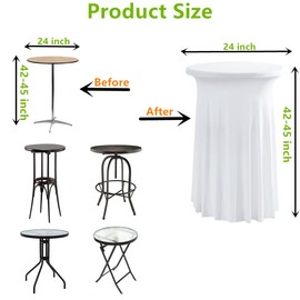 iEventStar 24 inches 24" Highboy Cocktail Round Stretch Spandex Table Cover Table Skirt High Top Tablecloth (24" x 43", White)