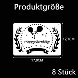 QZKJQDD Pack of 8 Birthday Stencils, Painting Stencils, Children's Stencils, Textile Design, Stencils Painting, Reusable Happy Birthday Painting Template (12.7 cm x 17.8 cm)