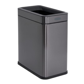 Rubbermaid 2.6-Gallon Charcoal Stainless Steel Wastebasket, Slim Space-Saving Design, Ideal for Home/Office/Bathroom