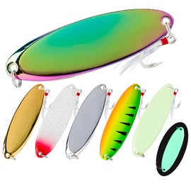 ZHIGOU 6-Pack Fish Spoon Shaped Lures Set with Trident Fish Hooks for Saltwater and Freshwater Fishing - Zinc Alloy Fishing Lead Sinkers Spinner Baits for Bass Trout (5g7g10g14g18g25g)