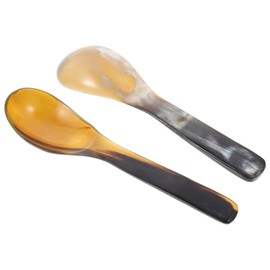 HANABASS Handmade Buffalo Horn Caviar Spoons: 2pcs Cow Horn Serving Spoon Long Handle Soup Spoon Natural Jam Spoon for Caviar Egg Ice Cream Coffee Cocktail