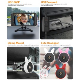 Babyvue USB Car Camera for Baby : 4.5" Baby Car Camera with 1080P Crystal Clear Mirror View, Easy Installation Carseat Camera Rear Facing Kids, HD IR Night Vision Backseat Camera