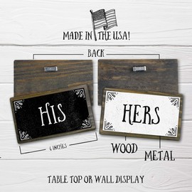 His, Hers - Two 6" Handmade Rustic Couple Metal Wood Signs – Cute Rustic Wall Decor Art - Farmhouse Decorations – Couple Bathroom Signs