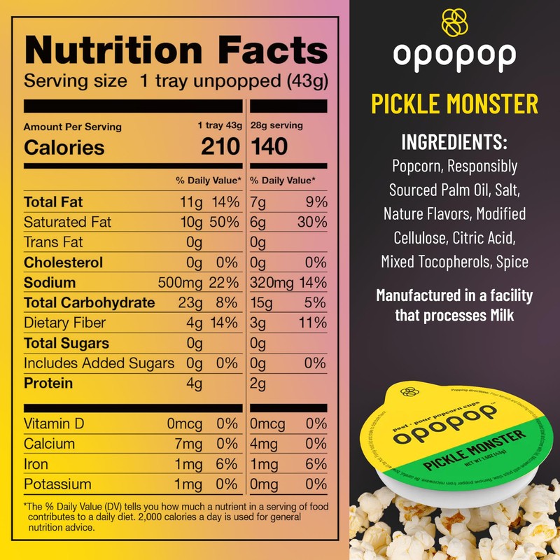 Opopop Microwave Popcorn - Pop Cups Pickle Monster 6-Pack, Non-GMO