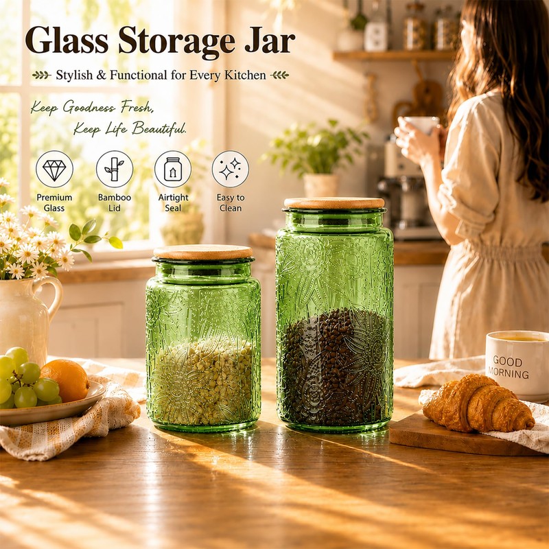 Custde Glass Storage Jars With Airtight Lid, 35oz Canister For