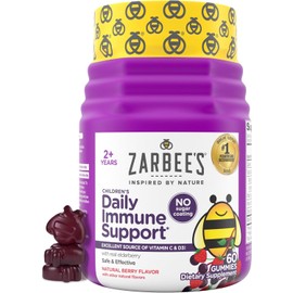 Zarbee's No Sugar Coating Elderberry Gummies for Kids, Daily Immune Support* Gummies with Vitamins C, D3 & Zinc to Support a Healthy Immune System*, No