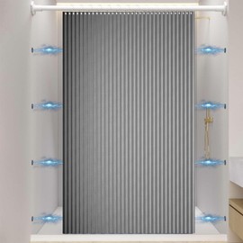 Momooda Waterproof Folding Heavy Duty Shower Curtain with Hooks, Magnetic Sripe Splash-proof, Anti Mould Linen Shower Curtain for Bathroom, Grey , 80x200cm