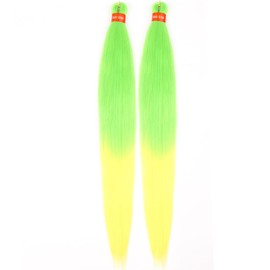 Ombre NeonGreen Yellow Pre Stretched Braiding Hair Colorful 30 Inch 2 Packs Festival Yaki Texture Braid Hair Extensions Easy to Use