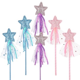 Abeillo 6Pcs Glitter Fairy Wands for Girls, Princess Star Magic Wands Fairy Dress-up Star Wand Costume Wands Kids' Costume Wand for Fairy Party Supplies 11 Inch