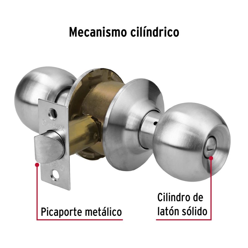 Hermex CEPO-31B, Cerradura pomo, cromo mate, esfera, baño