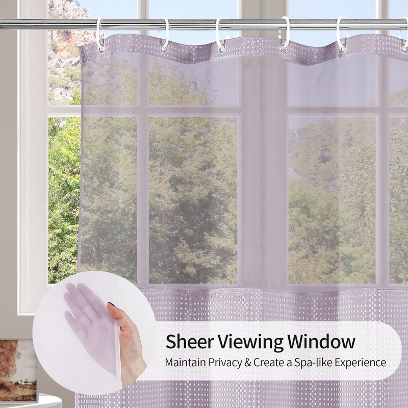 MitoVilla Purple Waffle Shower Curtain with Snap-in Liner, Modern Waffle