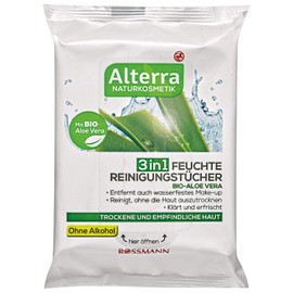 Alterra Feuchte Reinigungstücher Bio-Aloe Vera 25 Stück für trockene & empfindliche Haut, entfernt auch wasserfestes Make-up, reinigt, ohne die Haut auszutrocknen, ohne Alkohol, vegan