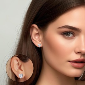 Heart Stud Earrings for Women, 925 Sterling Silver Cubic Zirconia Love Earrings | Hypoallergenic White CZ Studs | Lightweight Everyday Jewelry Gift