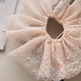 Qigfucm 2 Pack Oversized Organza Hair Scrunchies with Faux Pearl Embellished - 7.9" French Inspired Elegant Mesh Jumbo Scrunchies Hair Ties for Wedding Engagement Party