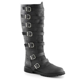 BOKAAW Renaissance PU Leather Cowboy Western Medieval Men's Women's Pirate Steampunk Riding Costume Boot Cosplay (US 12.5, Black)