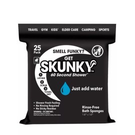 Skunky No Rinse Bathing Wipes, Cleans Without a Shower, Fast & Easy, 25 Count