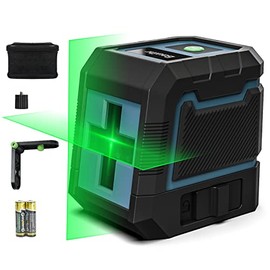 Bauihr Nivel Láser Autonivelante con Línea Cruzada de Haz Verde (Línea Vertical y Horizontal Nivelador Láser de 100ft/30m con Ajuste del Brillo, para Colgar Cuadros y Aplicaciones de DIY