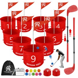 Roykaw Backyard Golf Game, 9 Holes Bucket Game with Balls, Battle Golf Game for Outdoor Beach Park & Indoor, Golf Yard Game Set for Fun, Fits Family & Friend Party （Included Golf Club