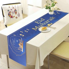 HOWAF Eid Mubarak Table Runner Eid Mubarak Decoration, Eid Mubarak Table Decoration Eid Mubarak Tablecloth Linen Ramadan Table Decoration for Bayram Muslim Islamic Decoration Eid Mubarak Decoration