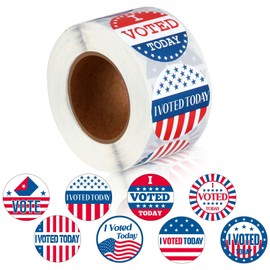 500 Pcs I Voted Today Stickers Round Self Adhesive Labels, 500 Patriotic Stickers on a Roll, Red, White, Blue, 8 Designs for 2025 Election Day Campaigns Voting Supplies (1.5 Inch)