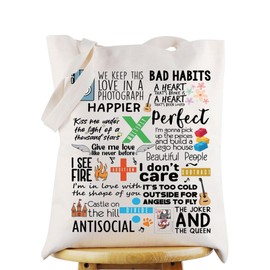 WZMPA Singer Album Tote Bag Ed Singer Fans Gift + - x ÷ Subtract Divide Multiply Grocery Bag Song Lyric Merchandise, Bad Habits Tg, Large