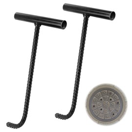 Pack of 2 Manhole Cover Lifters, Afenau 30 cm Gulli Lid Hooks with Thread, Thickened Steel Reinforcement Chute Hooks, Portable Manhole Lid Lifter, T Channel Hook for Manhole Cover, Black