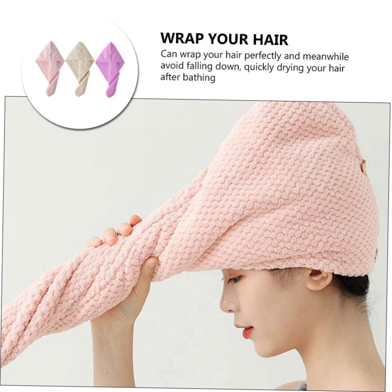 Baluue 3pcs Dry Hair Wrap Super Absorbent Fleece Shower Caps
