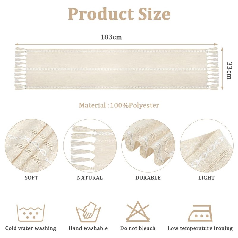 BSBUY Tablecloth Tassel Table Runner, Spring Kitchen Dining Table Decoration