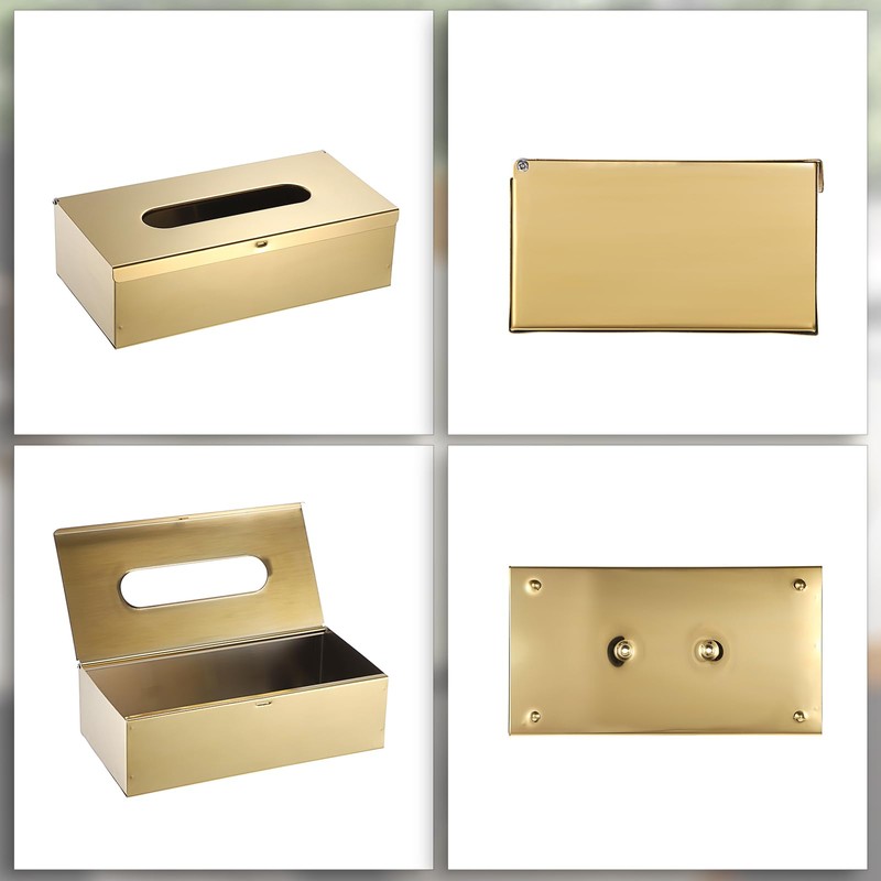 BTSKY Gold Rectangular Tissue Box Cover - Stainless Steel Tissue