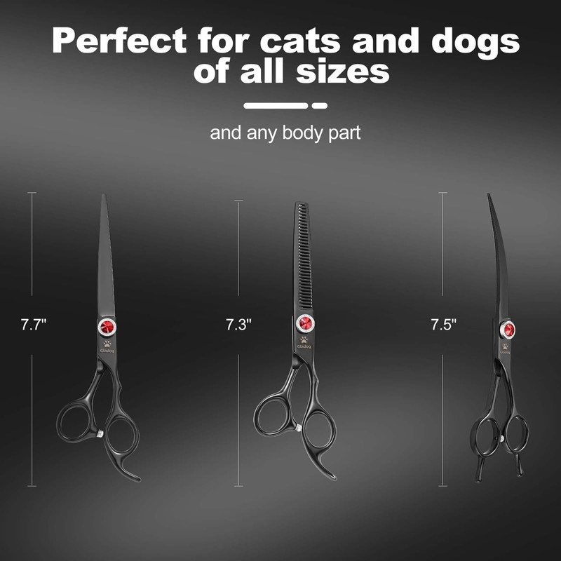GLADOG 7 Inch Professional Dog Grooming Scissors Kit, 5-in-1 Titanium