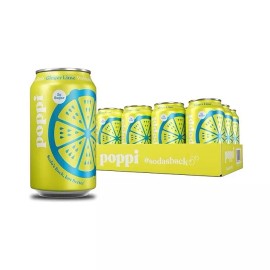 Poppi Ginger Lime Flavor, 12 oz, Pack of 12 Sparkling Prebiotic Soda