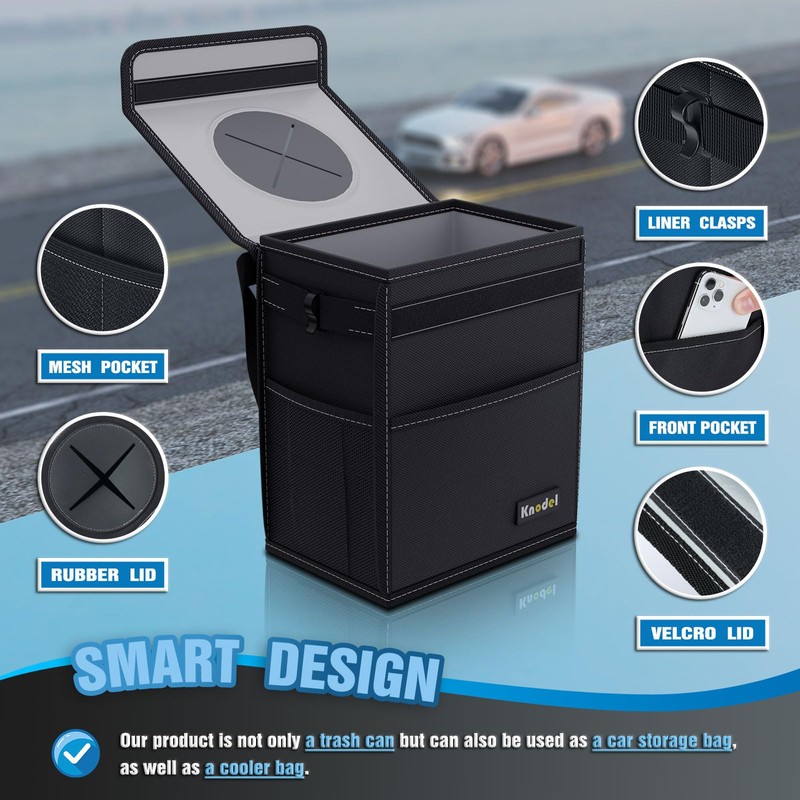 K KNODEL 2 Gallon Black Leak-Proof Waterproof Car Trash Can