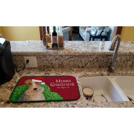 Caroline's Treasures VHA3040DDM Wire Fox Terrier Christmas Dish Drying Mat Absorbent Dish Drying Mat Pad for Kitchen Counter Dish Drainer Mat for Countertop, 14 x 21", Multicolor