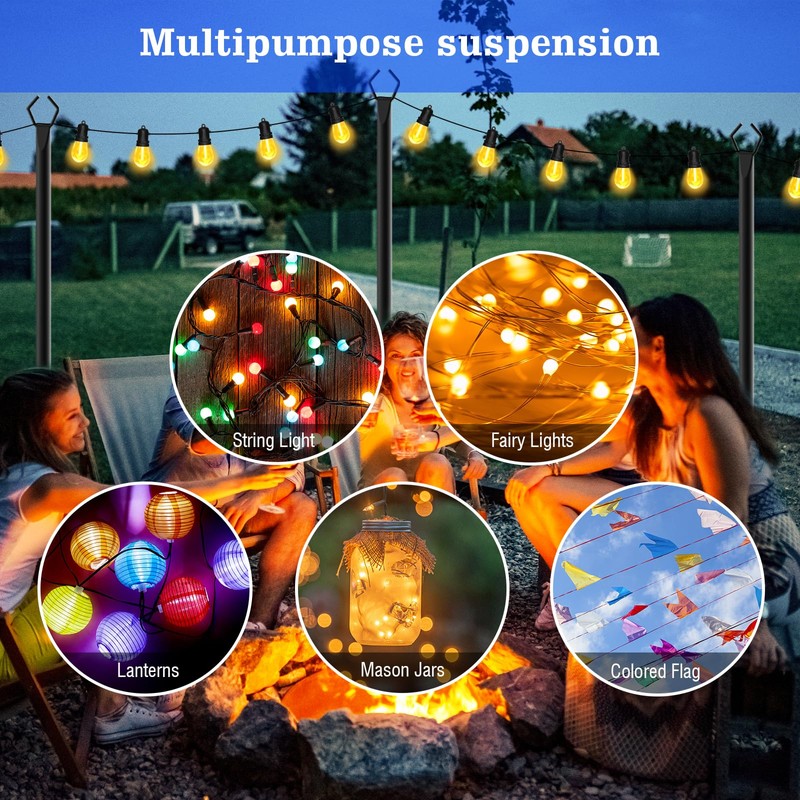 6 Pack String Light Poles,10 Ft Metal Poles with Fork