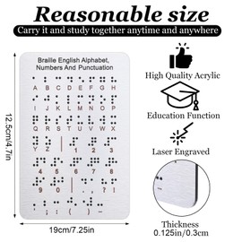 Braille Alphabet Board, Aluminum Letter Fingerboard Portable Carved Dots Numbers Board Braille Gifts Alphabet Chart Visually Impaired Products for Blind People Beginners Teaching Aid (Sliver)