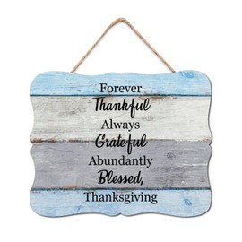 BRUYU5SE Forever Thankful Always Grateful Abundantly Blessed Thanksgiving Wood Sign Hanging Wood Sign Vintage Words Letters Wall Art Hanging Decoration For Grandpa Papa Dad 8x10in