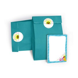 JuNa-Experts Notepads + Gift Bags / Blue + Stickers Funny Monster Party Bag Guest Gift for Birthday Children's Birthday Wedding Christening Girls